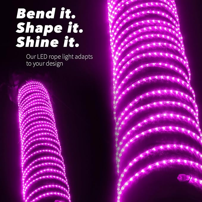 288LEDs, 25ft LED Outside Rope Lights, Waterproof Permanent Outdoor ETL Certified Connectable Clear Tube, Christmas Palm Tree Holiday Decorative Landscape Patio Accent Lighting - Pink