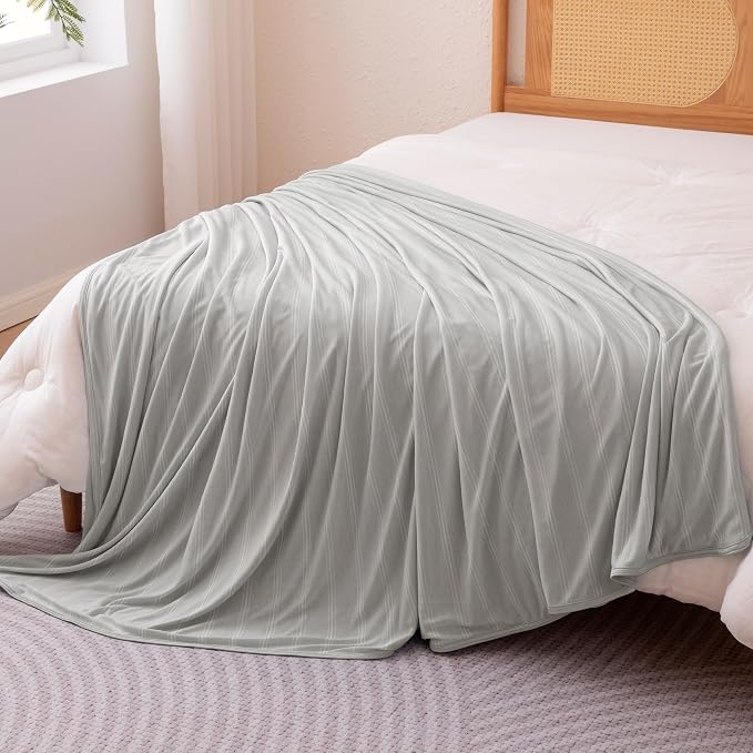 Amazon Basics Striped Cooling Blanket for Hot Sleepers, Reversible Lightweight Thin Throw Blanket for Bed, Couch and Sofa, King (90" x 108"), Gray Striped