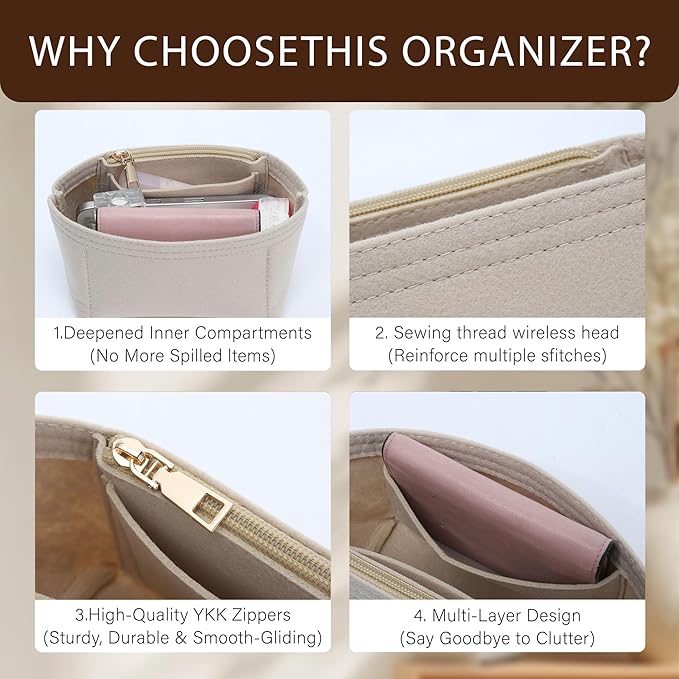Premium Felt Purse Organizer Insert for Longchamp Le Pliage Energy/Xtra -XS, Zipper Long Champ Bag Organizer Insert with 4 Compartments