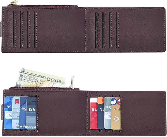 Chelmon Womens Wallet Slim RFID Blocking Bifold Multi Card Case Wallet with Zipper Pocket (Wine Red)
