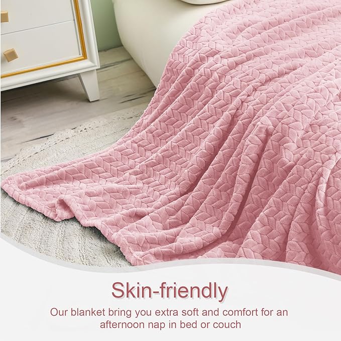 Exclusivo Mezcla Fleece King Size Blanket for Bed, 90x104 Inches Soft Cozy Jacquard Flannel Blankets, Lightweight Fuzzy Plush Warm for Women, Pink