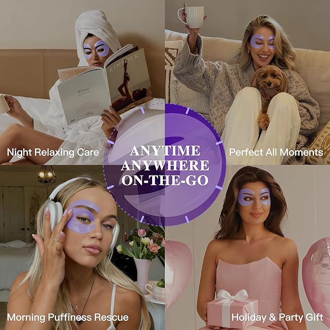 Under Eye Patches with Grape Seed Extract, Eye Patches for Puffy Eyes and Dark Circles, 360° Under Eye Mask for Radiance Boosting Effect, Dark‑Circle Reduction, Relieves Skin, 12 Pairs (Purple)