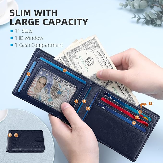 Zitahli Bifold Wallets for Men - Slim RFID Leather Credit Card Holder for 6-11 Cards, Minimalist Thin Wallet with ID Window & Cash Slot,Front Pockt Carteras Para Hombres, Birthday Gifts for Men | Slim, RFID Blocking, Premium, Front Pocket, Gift Box, Le...