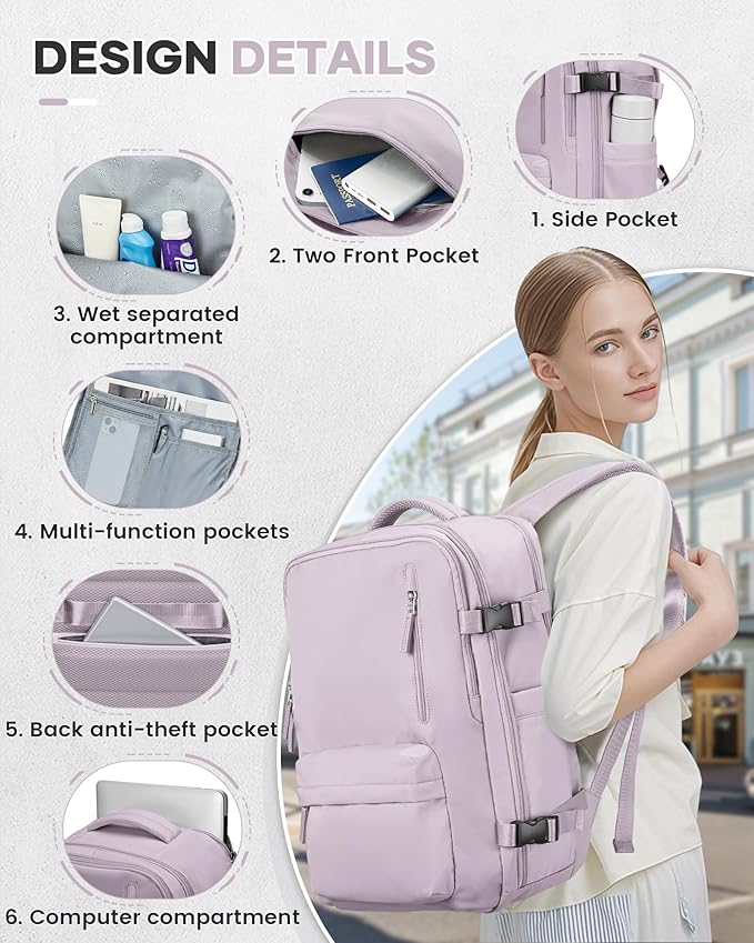 VECAVE Vacuum Travel Backpack with Pump for Women, Personal Item Carry on Backpacks Flight Approved 18x14x8 inches for Men,Laptop Waterproof Work Compression bags Casual Daypack. (Pink)