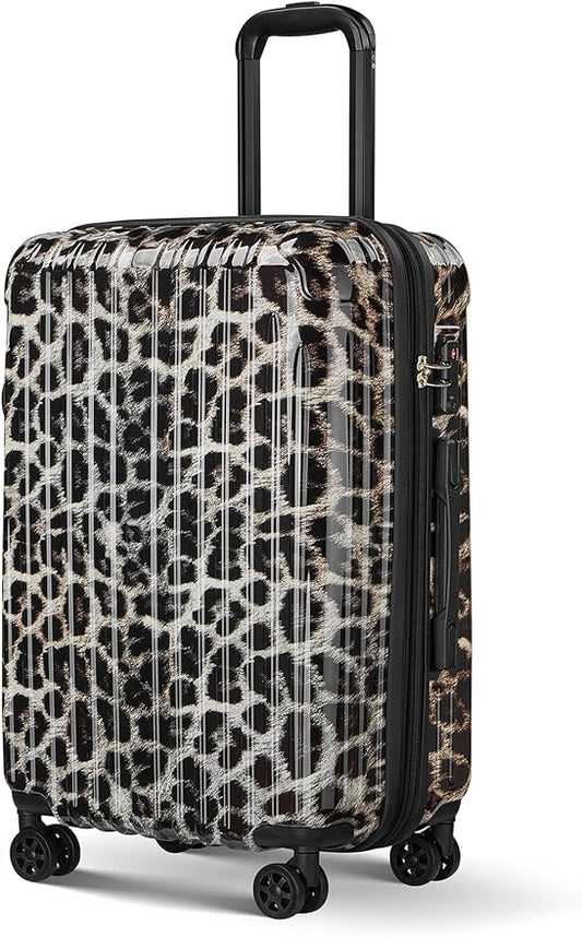 Cheetah Print Carry on Luggage - Airline Approved Suitcases with Spinner Wheels, Built-In TSA Lock，Hard Shell Expandable Suitcases