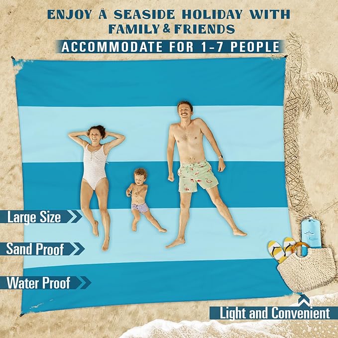 Beach Blanket Sandproof Waterproof 78''×110'' 1-7Adults Oversized,Compact Lightweight Durable Beach Mat for Travel Camping Hiking Picnic Blanket