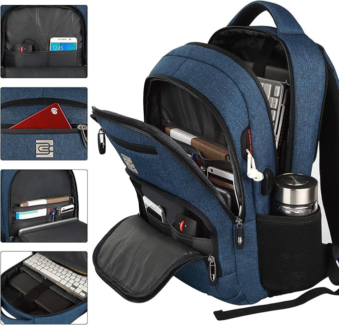 Volher 17 Inch Laptop Backpack, Business Anti Theft Slim Durable Laptops Backpack, Water Resistant College Computer Bag Gifts for Men & Women Fits 15.6 Inch Notebook-Blue