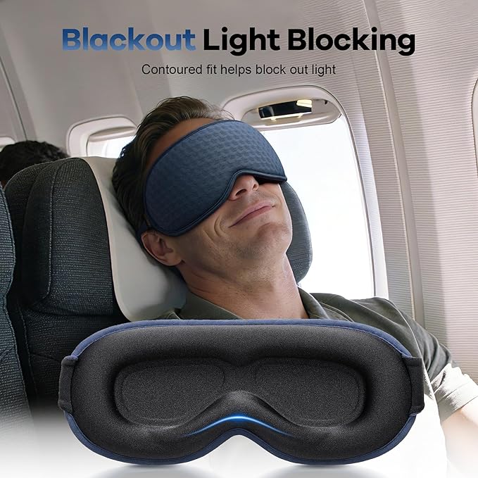Weighted Blackout Sleep Mask for Men: 3D Contoured Zero Eye Pressure Sleep Mask for Stress Relief, Deep Sleep & Airplane Travel Essentials, Night Shift, Office Nap, Adjustable Strap, Blue