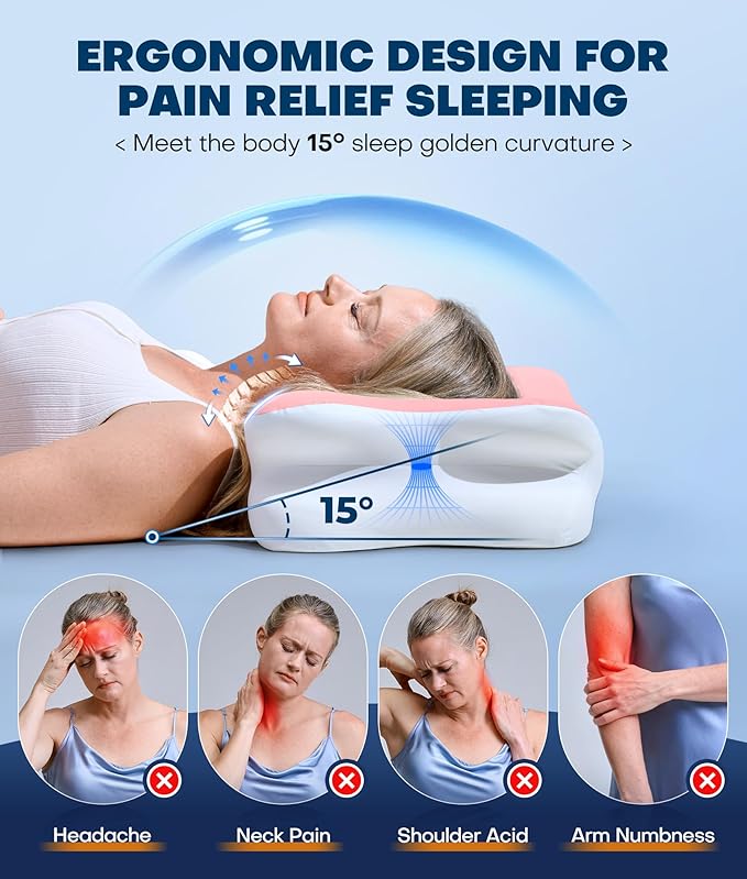 5X Pain Relief Cervical Neck Pillow for Neck Support, Orthopedic Cooling Side Sleeper Pillow for Sleeping, Odorless Contour Memory Foam Pillows, Ergonomic Bed Pillow for Side Back Stomach Sleeper