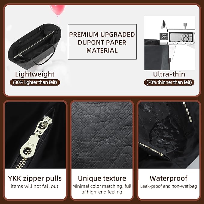 Doxo 2025 DupontPaper Purse Organizer Insert for Longchamp LePliage Large,Fixed Handle, Bag Shaper with Key Leash& 16 Compartments, Upgraded Elastic Cup Holder(Full Black,L)