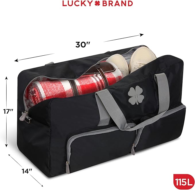 Lucky Travel Duffel Bags 115L, Gym Bag, Travel Bag & Large Duffle Bag for Men, Foldable Overnight Weekender Bags for Women & Men with Adjustable Shoulder Strap, Black