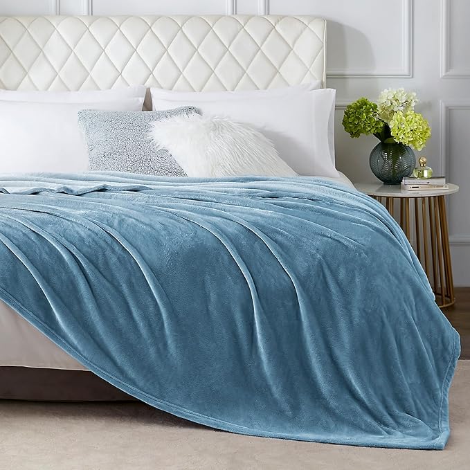 Hansleep Fleece Washed Blue Full Blanket, Super Soft Flannel Fuzzy Plush Cozy Blanket for All Seasons, Washed Blue, Full 84x90 Inches