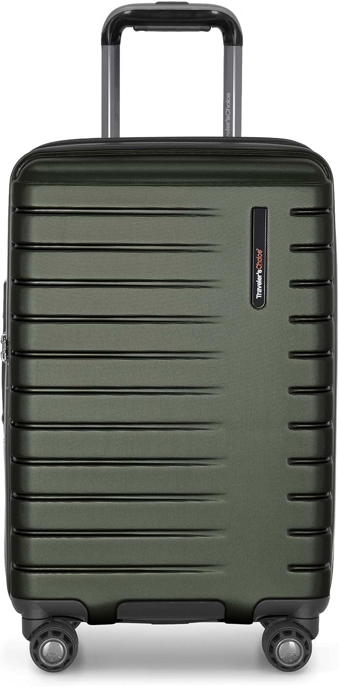 Traveler's Choice Archer Polycarbonate Hardside Spinner Luggage Set, Tie Down Straps ,Green, 2-Piece