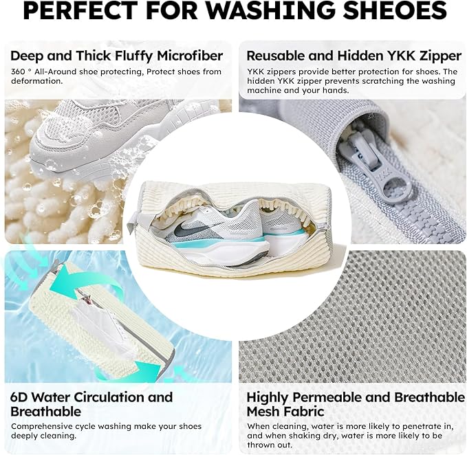 Shoe Washing Machine Bag: Shoe Washing Bag Keeps Clean - Reusable Laundry Shoe Bag for Sneaker Tennis Shoes Unstain Cleaner Kit(Cream 2 Pcs)