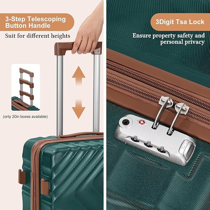 5 piece Luggage Set Expandable Suitcase 22x14x9 Airline Approved Carry on, ABS Hard Case Suitcases with Spinner Wheels, TSA Lock (Dark Green)