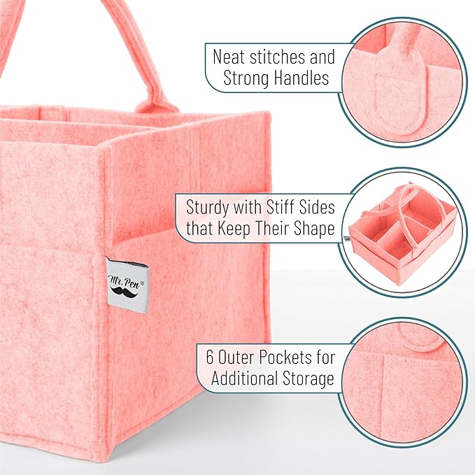 Mr. Pen- Baby Diaper Caddy Organizer, 2 Pack, Pink, Baby Caddy Organizer with Handle, Compact Size, Collapsible & Portable