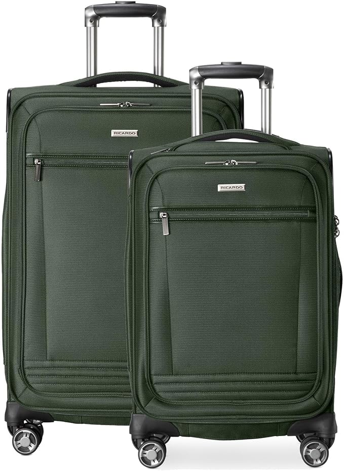 Ricardo Beverly Hills Avalon Softside 2-Piece Luggage Set Made with Sustainable 100% Recycled PET (rPET), Lightweight, Eco-Friendly Travel, Expandable, Dual Spinner Wheels, Juniper Green, (20" & 24")