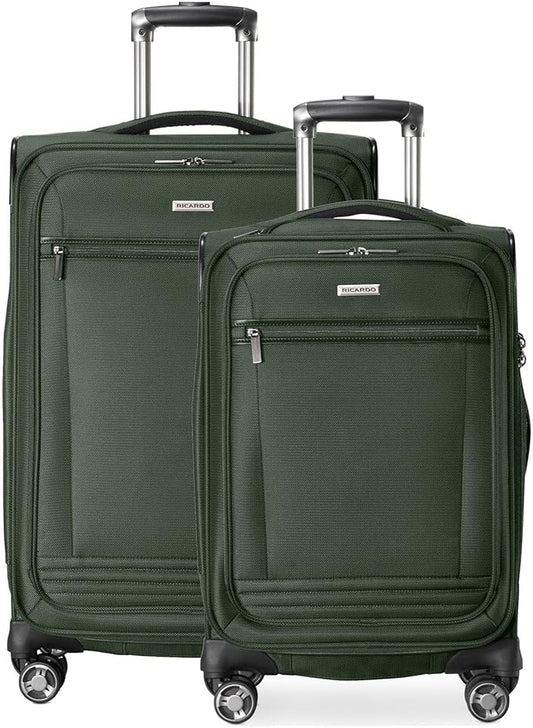 Ricardo Beverly Hills Avalon Softside 2-Piece Luggage Set Made with Sustainable 100% Recycled PET (rPET), Lightweight, Eco-Friendly Travel, Expandable, Dual Spinner Wheels, Juniper Green, (20" & 24")