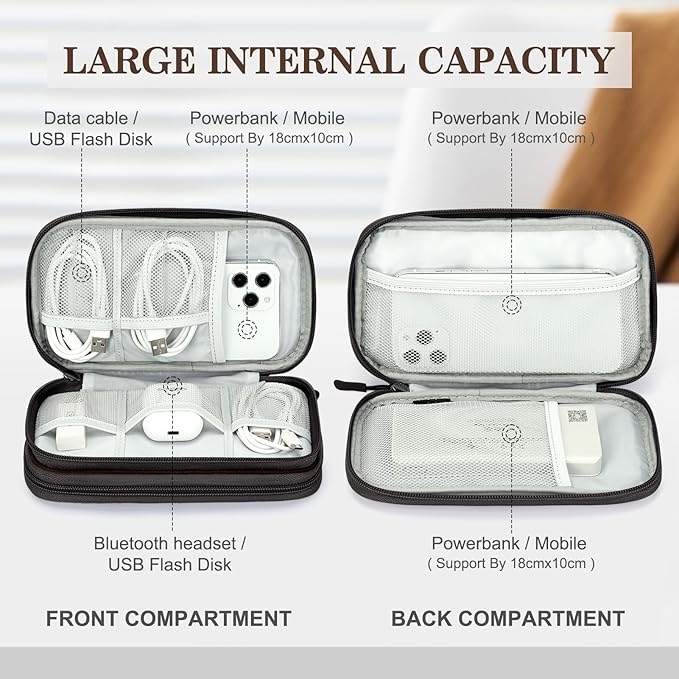 FYY Electronic Organizer, Travel Cable Organizer Bag Pouch Electronic Accessories Carry Case Portable Waterproof Double Layers Storage Bag for Cable, Charger, Phone, Earphone, Medium Size, Coffee