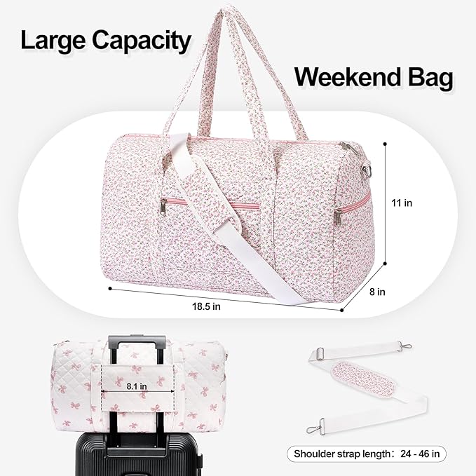 Gym Bag for Women, Cute Duffle Bag, Quilted Duffle Bag for Travel, Floral Duffle Bags, Weekend Bag with Zipper Pocket Dance Bag Organizer