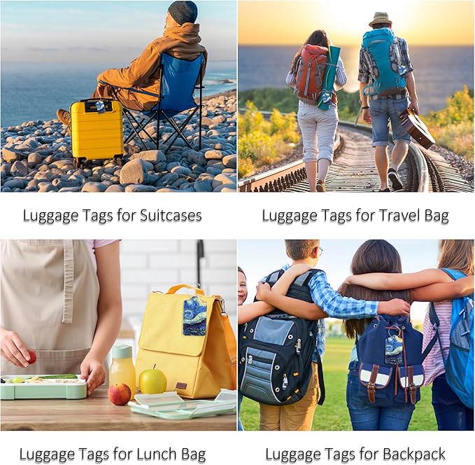 Luggage Tags for Suitcases, 2 Pack Cute PU Leather Luggage Tag TSA Approved with Stainless Steel Loop and Address Card Baggage Tag for Travel&Hotel Stays&Cruise Ships&Shipping and Mailing