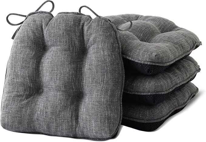 Chair Cushions for Dining Chairs Set of 4, Kitchen Chair Cushions, Chair Pads with Ties and Non Slip Backing, Tufted Memory Foam Seat Cushion 4 Pack, 18" x 18" x 4", Dark Gray