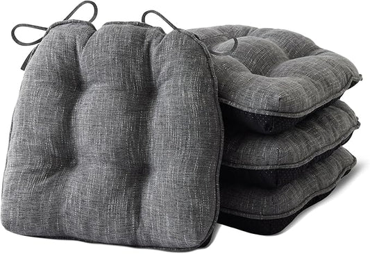 Chair Cushions for Dining Chairs Set of 4, Kitchen Chair Cushions, Chair Pads with Ties and Non Slip Backing, Tufted Memory Foam Seat Cushion 4 Pack, 18" x 18" x 4", Dark Gray