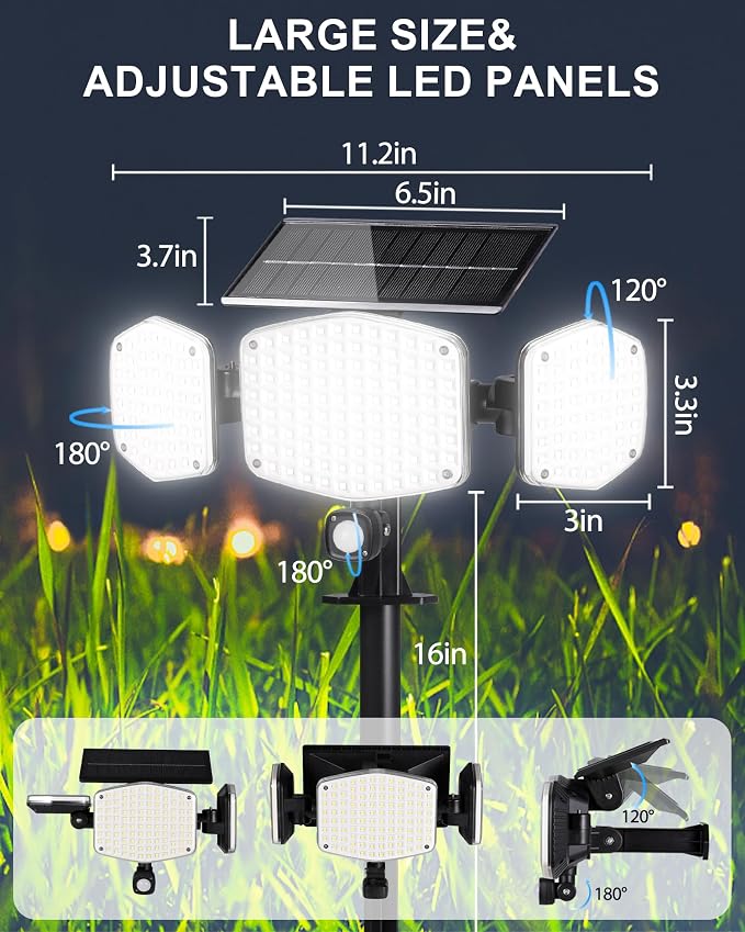 Solar Motion Sensor Outdoor Lights, 2 Pack Daylight Stake Lights | In-Ground Mount, Wall Mount, 270° Illumination, 360° Adjustable PIR Detector, Waterproof, for Yard Pathway Walkway Garden