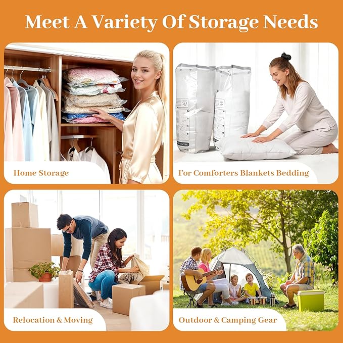 10 Jumbo Vacuum Storage Bags with Electric Pump, Large Vacuum Seal Bags for Clothing Comforters Blankets Bedding Pillows Sweater, Space Saver Compression Packing Bag for Moving and Home Essensials