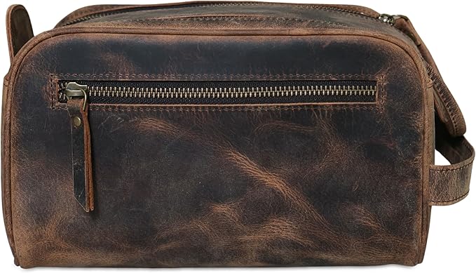 KomalC Travel Toiletry Bag – Premium Leather Dopp Kit for Men & Women with Water-Resistant Lining & Spacious Zippered Organizer