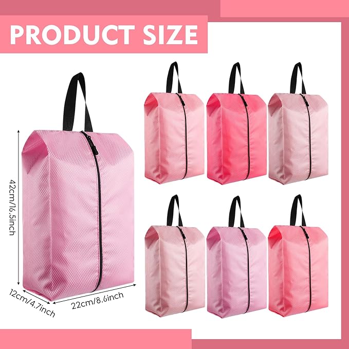 6 Pcs Travel Shoe Bags with Zipper Portable Suitcase Shoe Organizer Packing for Men Women Nylon Multicolor(L,Pink)