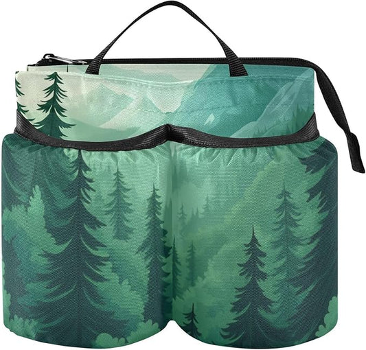 Mountain Forest Trees Green 02 Luggage Cup Holder Travel Portable Free Hand Drink Carrier Suitcase Drinks Beverage Holder Carry-On Bottle Mug Holder Organizer Bag Travelers Accessories