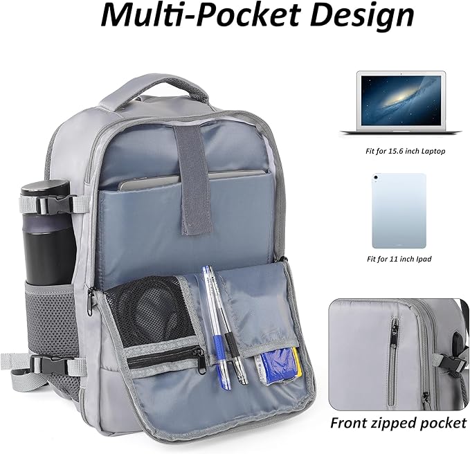 TANTOMI Travel Backpack for Women Men, 15.6 Inch Laptop Backpack Flight Approved, Small Carry-On Bags with USB Charging Port & Shoe Pouch, 20l Casual Daypack for Weekender Work Business, Dark Grey