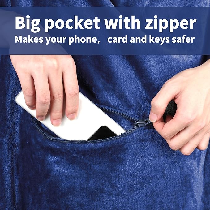 Tirrinia Travel Portable Blanket with Feet Pocket Airplane Office Poncho 4 in 1 Zippered Front Pocket Premium Cozy Fleece Blankets with Built-in Bag