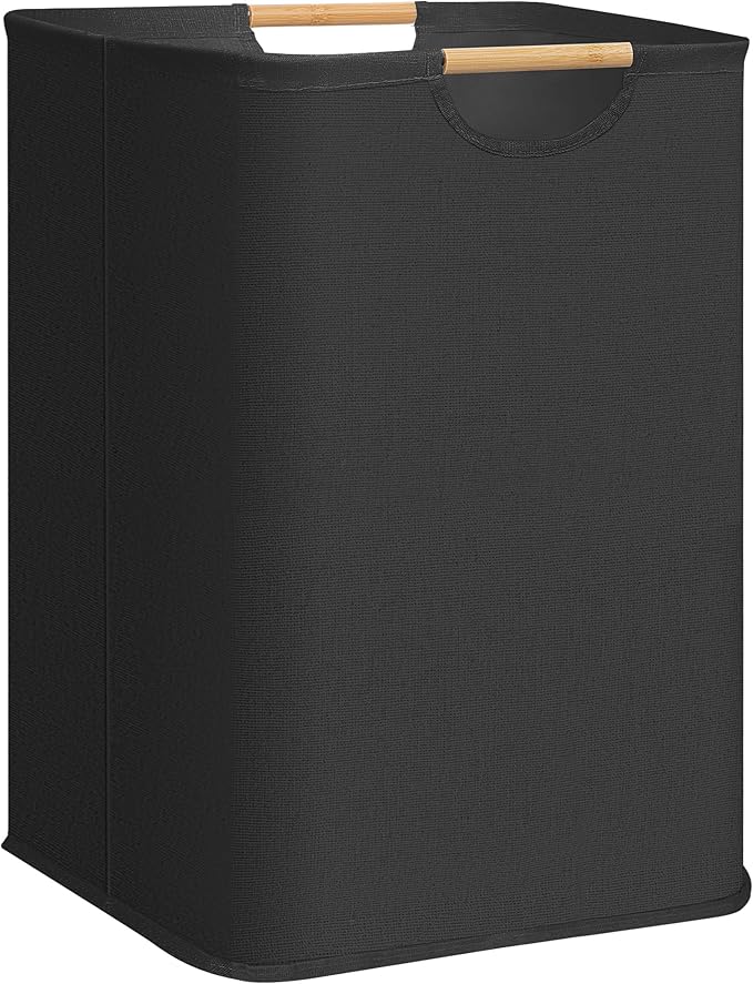 STORAGE MANIAC 1-Pack Large Laundry Hamper, 100L (26.4 Gal) Collapsible Laundry Basket with Bamboo Handles, Freestanding Waterproof Clothes Hamper for Laundry Room, Bedroom, Dorm, Towels, Toys, Black