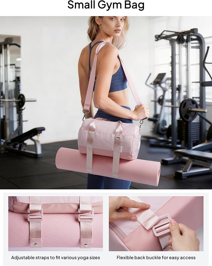 TOPEAST Small Gym Bag for Women, Mini Sports Yoga Bag with Yoga Mat Holder, Small Pink Gym Bag Overnight Weekender Duffle Handbag for Travel Dance Workout
