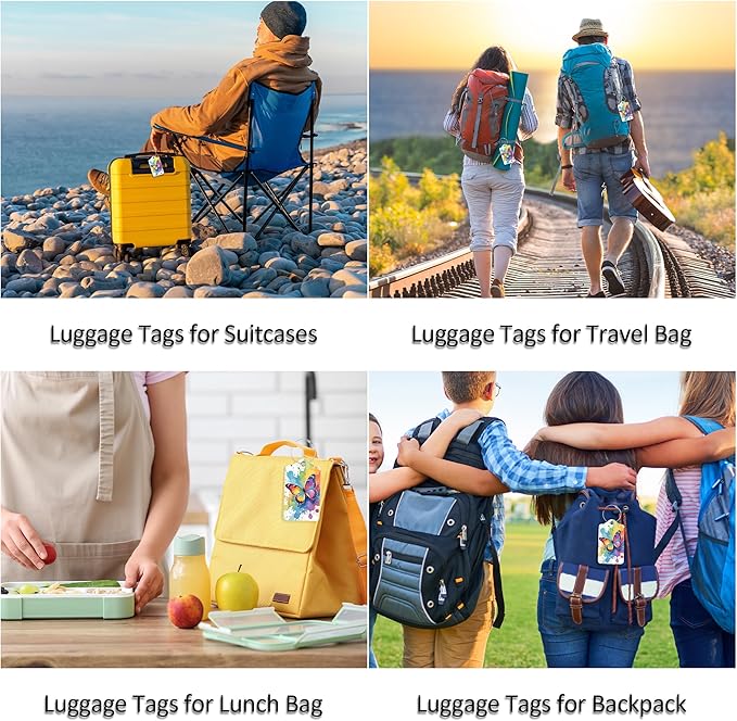 Luggage Tags for Suitcases, 2 Pack Cute PU Leather Luggage Tag TSA Approved with Stainless Steel Loop and Address Card Baggage Tag for Travel&Hotel Stays&Cruise Ships&Shipping and Mailing