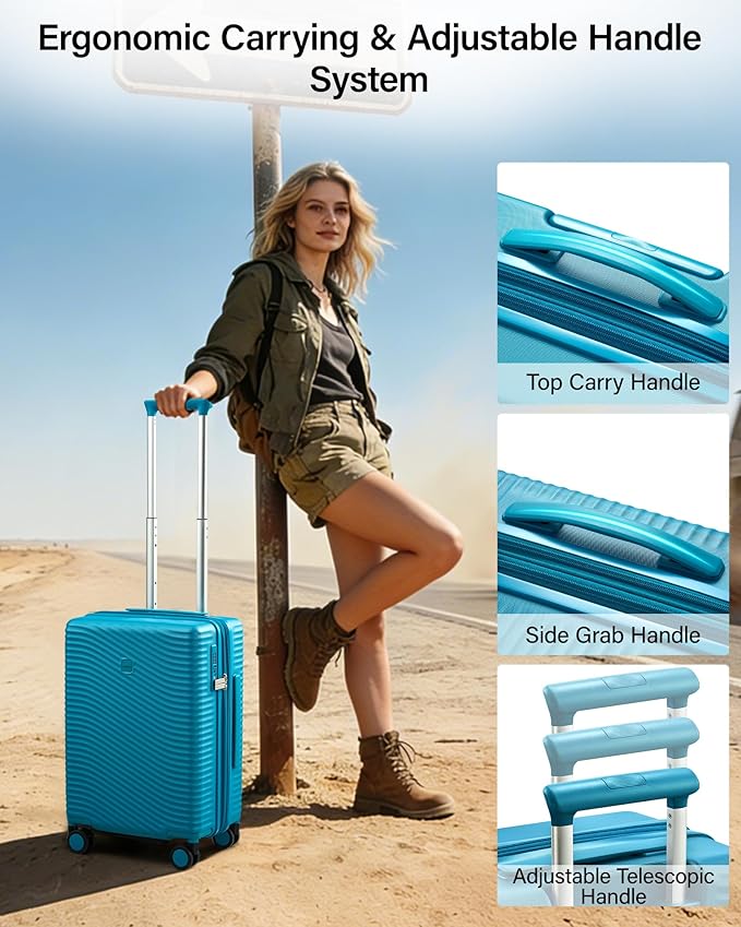 MILADA Expandable Carry On Luggage 20 Inch - Airline Approved Hardshell Suitcase with 8 Spinner Wheels, TSA Lock, Water-Resistant PC Shell, Lightweight & Durable for Travel, Caribbean Blue