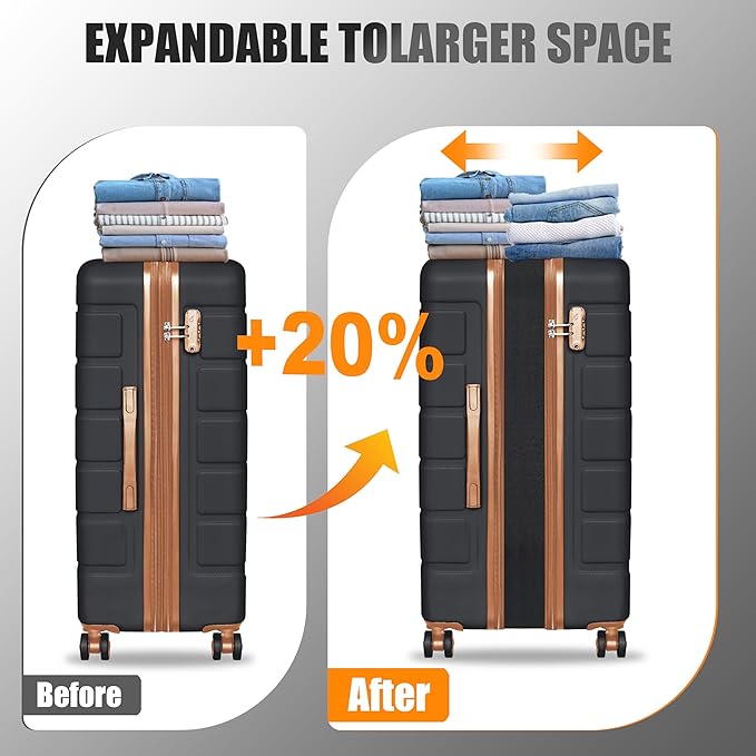 Explorer Lightweight Hardshell 20% Expandable 3-Piece Luggage Set with TSA Lock, Double Spinner Wheels, and Carry-On Suitcase,Black Umber
