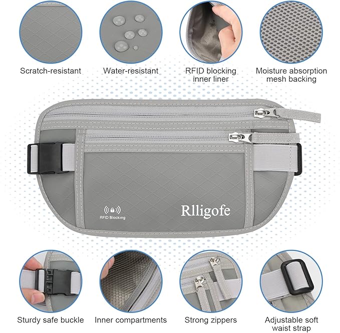 Money Belt for Travel Women and Men Hidden - Slim RFID Blocking Travel Wallet with Secure Anti-Theft Pouch, Passport Holder for Passport, Credit Cards, Cash Under Clothes
