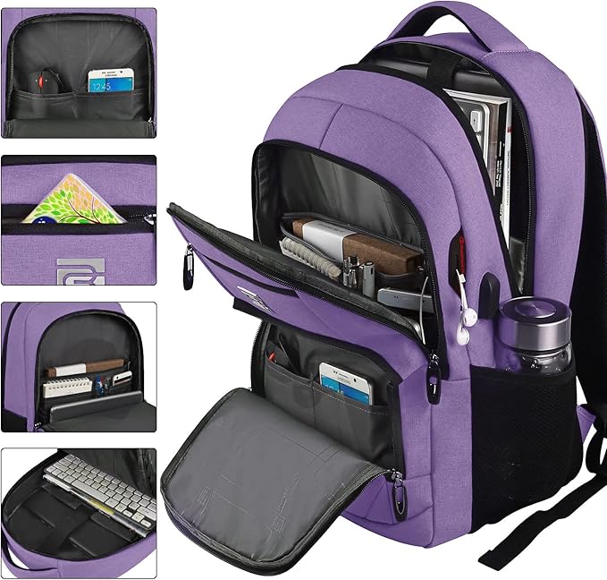Volher Laptop Backpack,Business Travel Anti Theft Slim Durable Laptops Backpack,Water Resistant College Computer Bag for Women & Men Fits 15.6 Inch Laptop and Notebook-Purple