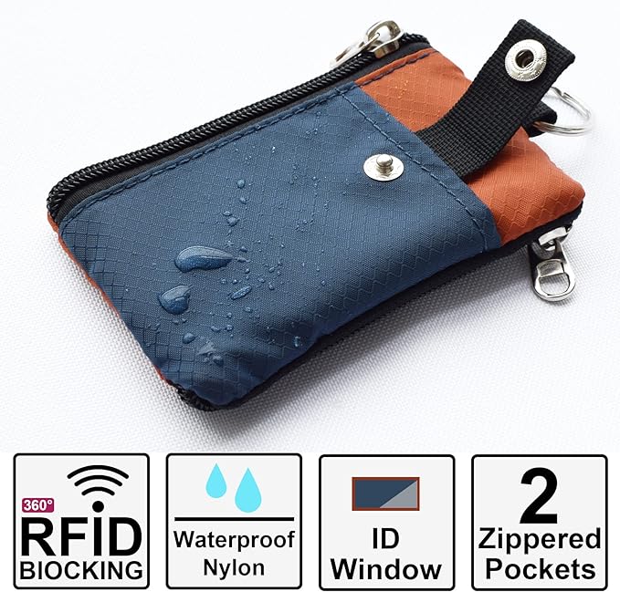 CHENSPRX Minimalist RFID Blocking Small Wallet with ID Window,WaterResistant Zip Id Case Wallet with Lanyard Keychain for Cards,Cash,Travel,Women,Men
