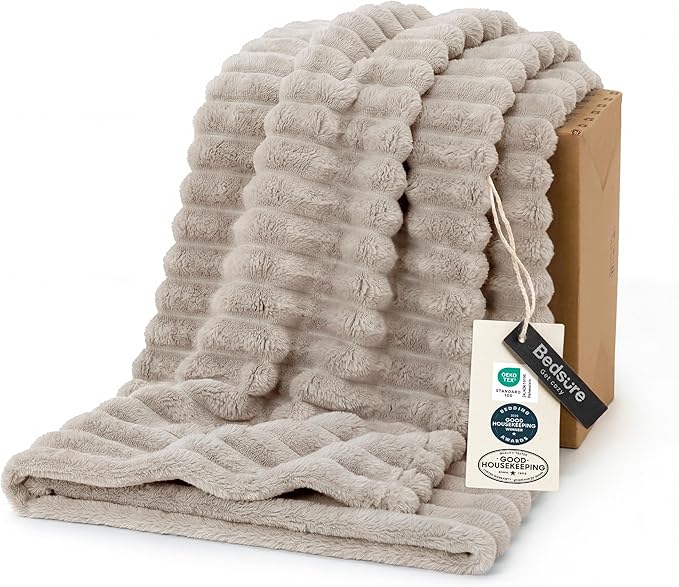 Bedsure GentleSoft Beige Throw Blanket for Couch - Cozy Soft Fleece Blankets for Women, Cute Small Plush Fuzzy Throws for Girls, Birthday Gifts for Women Men Her Him, Room Home Decor, 50x60 Inches