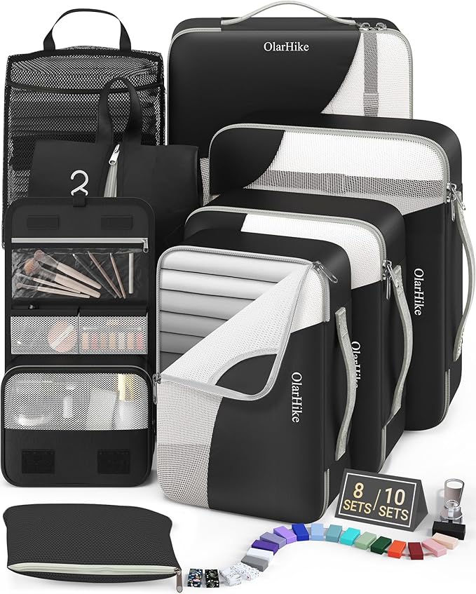 8 Set Packing Cubes for Travel, Gifts for Women Mom,Anti-Tearing Suitcase Organizer for Luggage with Shoe & Hanging Toiletry Bag,OlarHike Vacation Essentials & Accessories for Cruise Ship