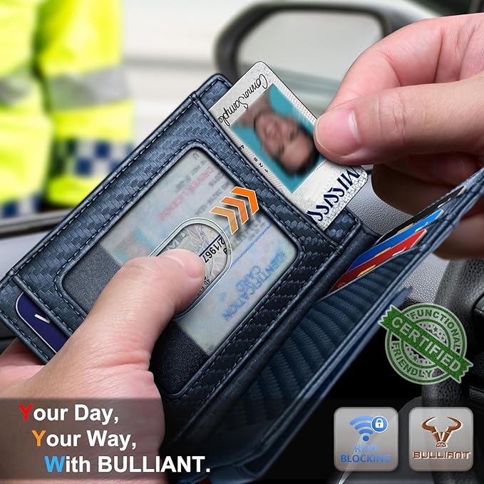 BULLIANT Magnetic Closure Slim Wallet-Genuine Leather Front Pocket Wallet for Men,RFID Blocking,Holds 12 Cards and Money Clip