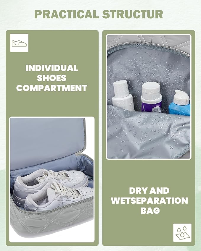 Gym Backpack for Women Men, Lightweight Gym Bag with Shoe Compartment, Water Resistant Sports Backpack with Wet Pocket, Large Capacity Cheer Backpacks for Girls, Grey