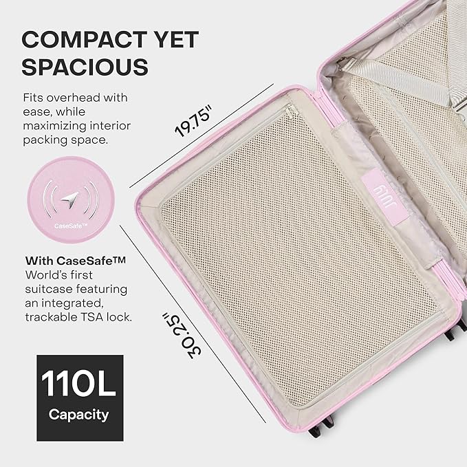 Checked Plus with CaseSafe - 28.75" Trackable TSA Lock Airline Approved Check In Luggage with Wheels, Rolling Suitcase for Men & Women - Silent Spinner Wheels, Y-Strap - Blush Pink