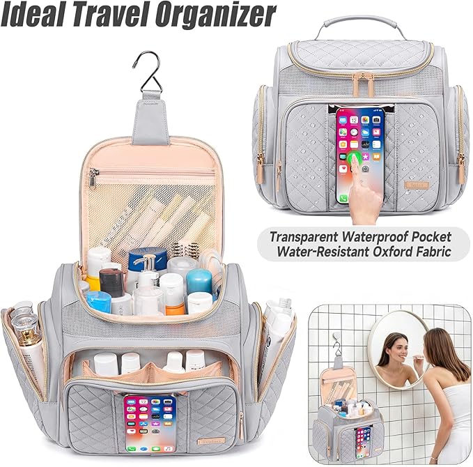 Large Toiletry Bag for Women Men,Bathroom Bag,Water Resistant Shower Bag,Makeup Bag,Portable Shower Caddy for College Dorm,Hanging Travel Toiletry Bag with Transparent Waterproof Phone Pocket