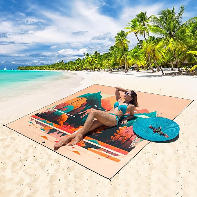 Beach Blanket Waterproof Sandproof Extra Large Beach Mat 79" X 83"/120"x108"for 1-8 Adults Quick Drying Durable Outdoor Picnic Mat for Beach Travel Camping Hiking