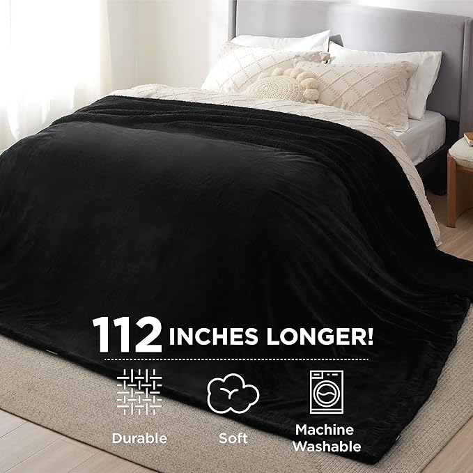 Bedsure GentleSoft Sherpa Fleece Oversized Cal King Blankets for Bed - Thick and Warm Throw for Women and Men, Soft Fuzzy Plush Large Blanket for Winter, Non-Heated, Black, 112x98 Inches